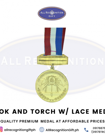 BOOK AND TORCH W/ LACE MEDAL - ALL RECOGNITION GIFT